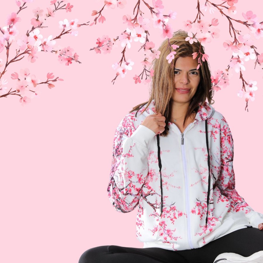 Customer wearing a Hoodie Lab all-over-print hoodie